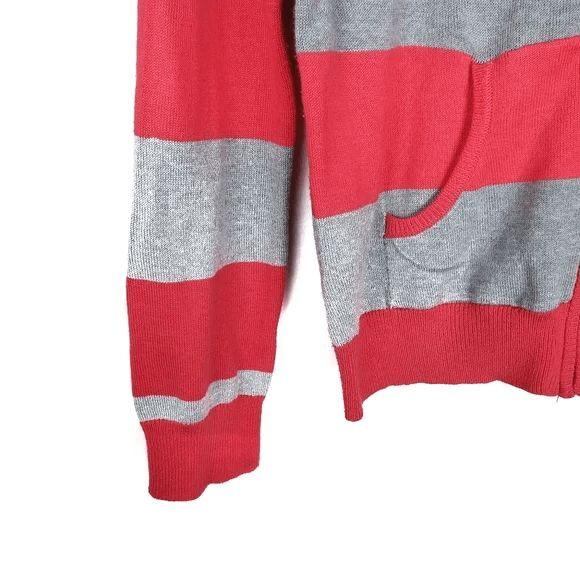 US Polo Assn Coral & Gray Striped Long Sleeve Polo Hooded Zip Up Size: Medium - Picture 4 of 6